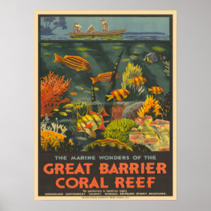 Poster Anúncio de Viagem de recifes de coral de vintage 