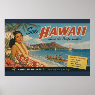 Poster Anúncio de Viagem Havaiano em Estilo Vintage