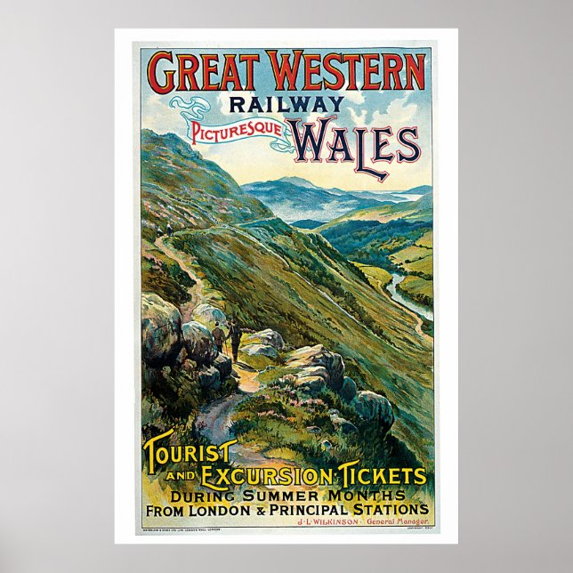 Poster Anúncio de viagens vintage para Wales (Frente)
