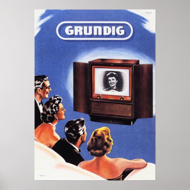 Poster Anúncio do Aparelho Alemão GRUNDIG Television Vint (Frente)