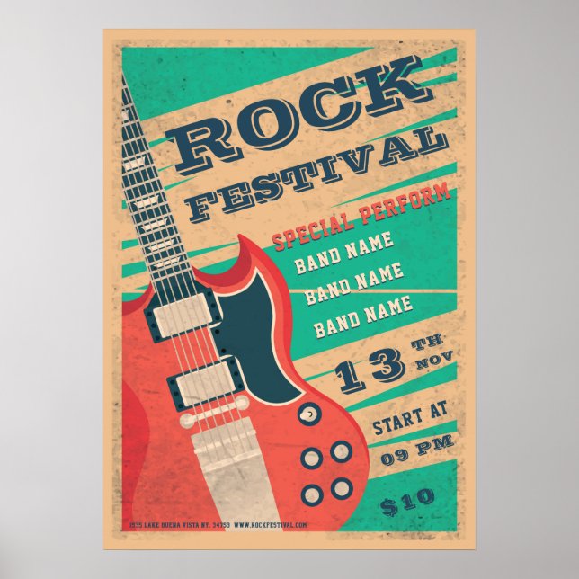 Poster Anúncio do festival de rock musical Retro (Frente)