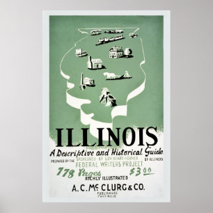 Pôster Anúncio do guia do viagem de Illinois do vintage