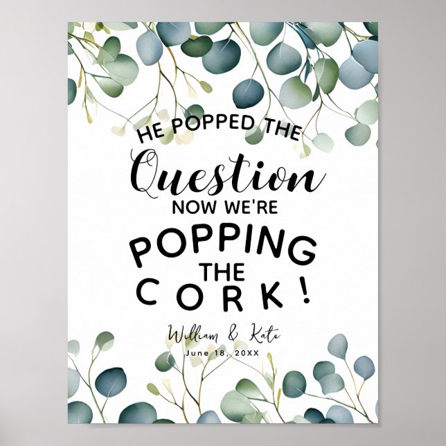 Poster Anúncio do NOIVADO verde do casamento Eucalyptus (Frente)