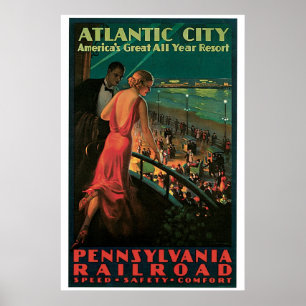 Pôster Anúncio do viagem de Atlantic City dos anos 30 do