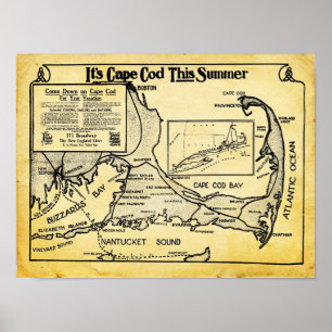 Pôster Anúncio do viagem de Cape Cod do vintage com