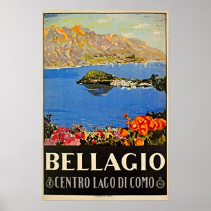 Pôster Anúncio italiano do viagem de Bellagio do 1920 do