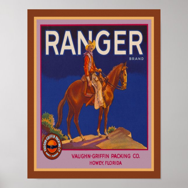 Poster Anúncio Marca Laranja Ranger de 1940 (Frente)