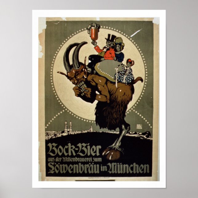 Poster Anúncio para "Bock Beer from Lowenbrau Brewer" (Frente)