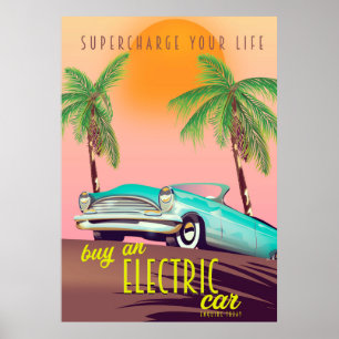 Poster Anúncio publicitário do vintage do carro elétri