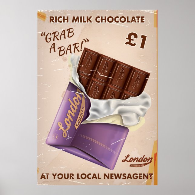 Pôster Anúncio Retro de Chocolate Britânico. (Frente)