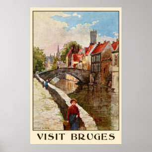 Pôster Anúncio retro do viagem de Bruges do estilo do