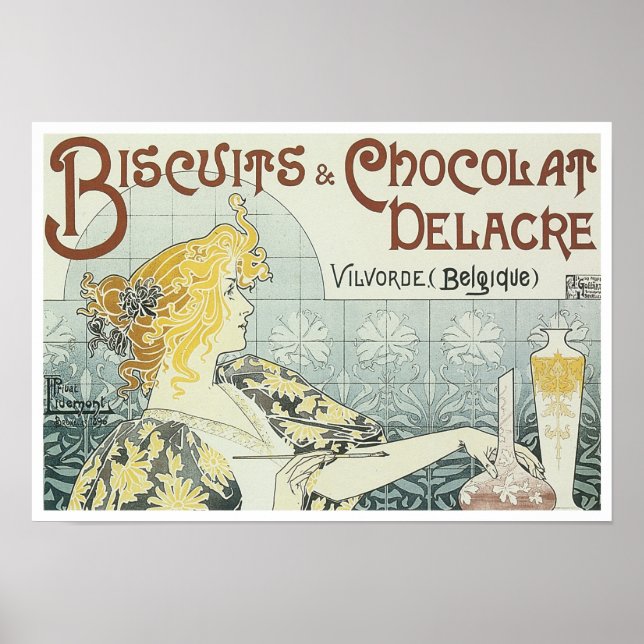 Poster Anúncio Vintage de Biscoitos e Chocolat Delacre (Frente)