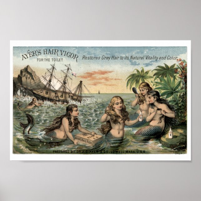 Poster Anúncio vitoriano da era vitoriana com sereias (Frente)