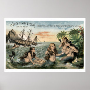 Poster Anúncio vitoriano da era vitoriana com sereias