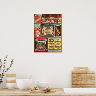 Poster Anúncios de Comida de mercearia Vintage Era Vitori