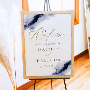 Poster ANYA Marinho Blue Watercolor Splash Dourado Welc