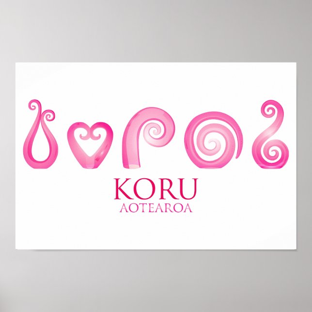 Poster Aotearoa Nova Zelândia Koru - rosa (Frente)