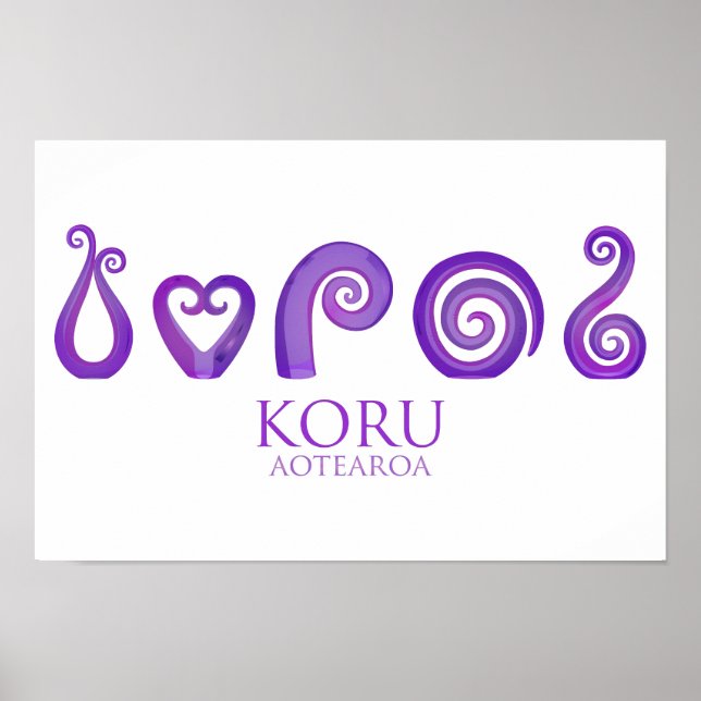 Poster Aotearoa Nova Zelândia Koru - roxo (Frente)