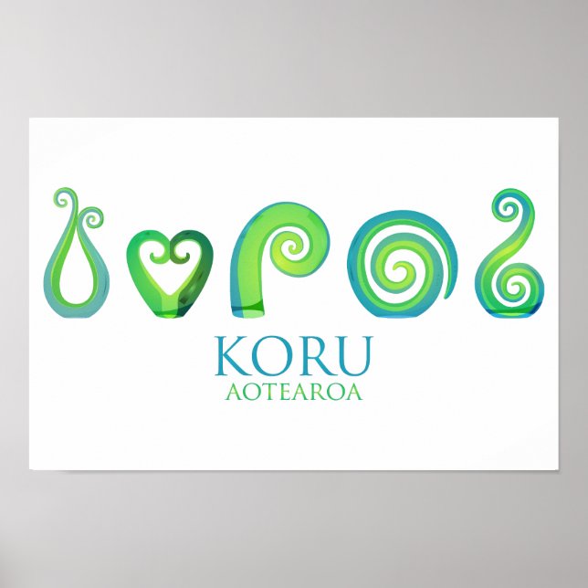 Poster Aotearoa Nova Zelândia Koru - Verde (Frente)