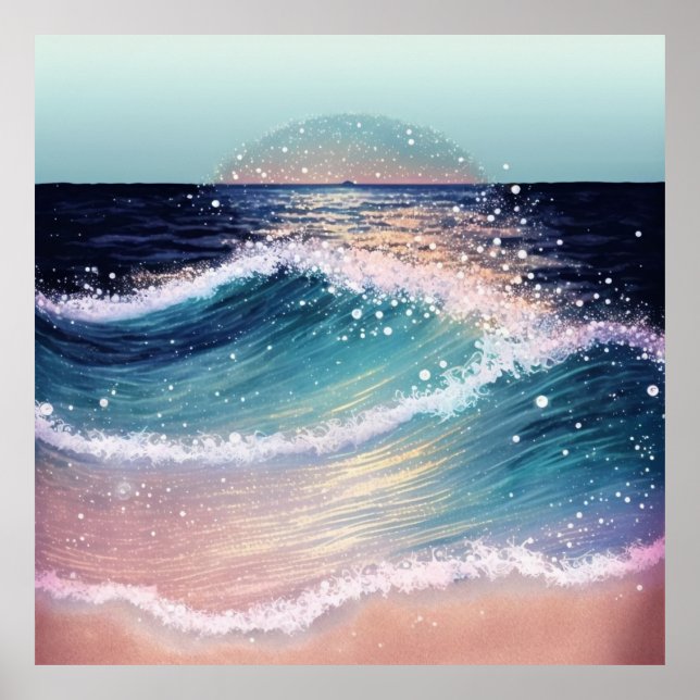 Poster *~* AP60 Sea Glitter Coastal Ocean Sand Beach Wave (Frente)
