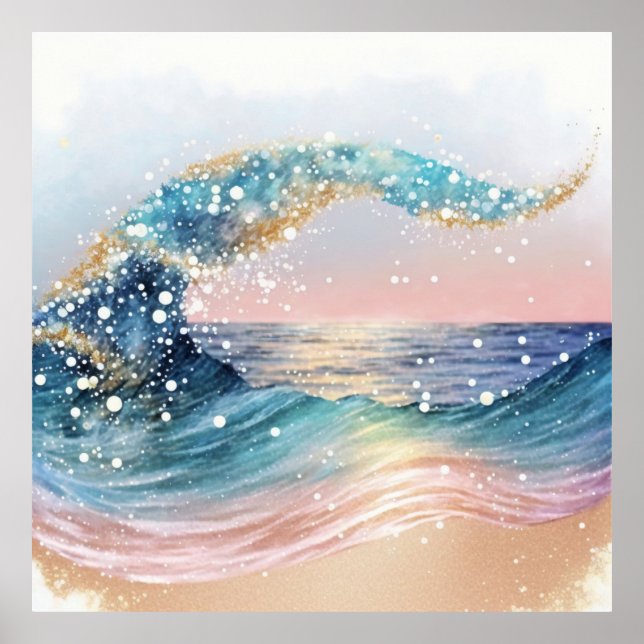 Poster *~* AP60 Sea Sparkly Sand Beach Coastal Ocean Wave (Frente)