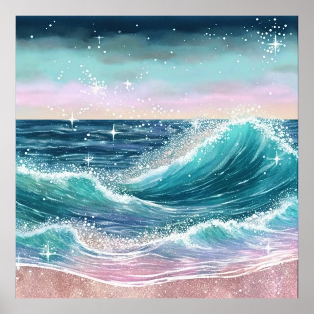 Poster *~* AP60 Sparkle Coastal Ocean Beach Wave Sea (Frente)
