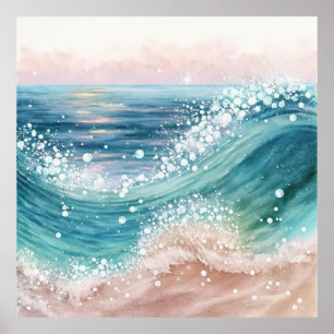 Poster *~* AP60 Sparkle Sand Coastal Ocean Beach Wave
