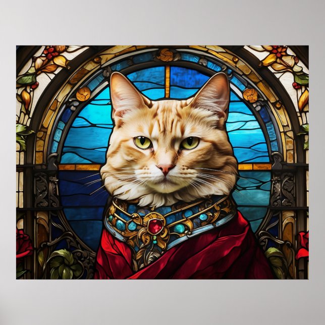 Poster *~* AP68 5:4 Gato Felino Aquarela Vitral (Frente)