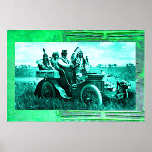 POSTER APACHES E GERONIMO DIRIGINDO UM CARRO MOTORIZADO