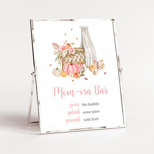 Poster Apaixonada Pumpkin Rosa Mamãe Osa Bar Bebê (Fall Autumn Pumpkin Baby Shower Mom Osa Bar Sign)
