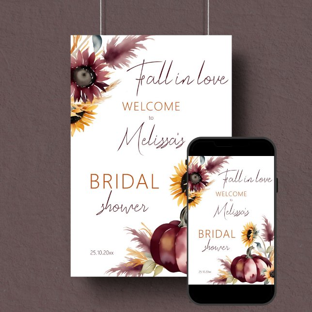 Poster Apaixonado pelo boho abóbora girassol sinal de boa (Fall in love boho pumpkin sunflowers bridal shower template welcome sign poster digital download)