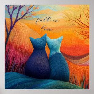 Poster Apaixonem-se, dois gatos de lã e a paisagem do out