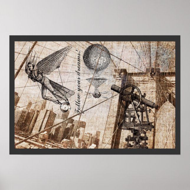 Pôster Aparências de Steampunk sobre a ponte do Brooklyn (Frente)