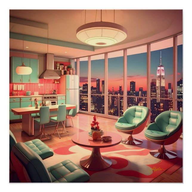 Pôster Apartamento Penthouse Futurista Atômico (Frente)