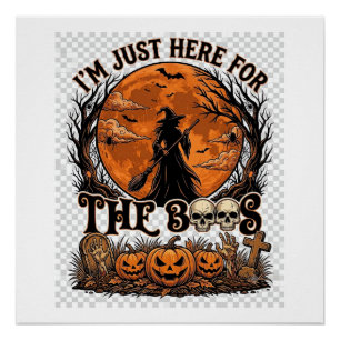 Pôster Apenas Aqui Boos Halloween Bruxa Lua Abóboras_1