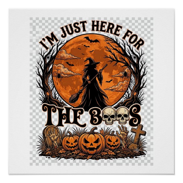 Pôster Apenas Aqui Boos Halloween Bruxa Lua Abóboras_1 (Frente)