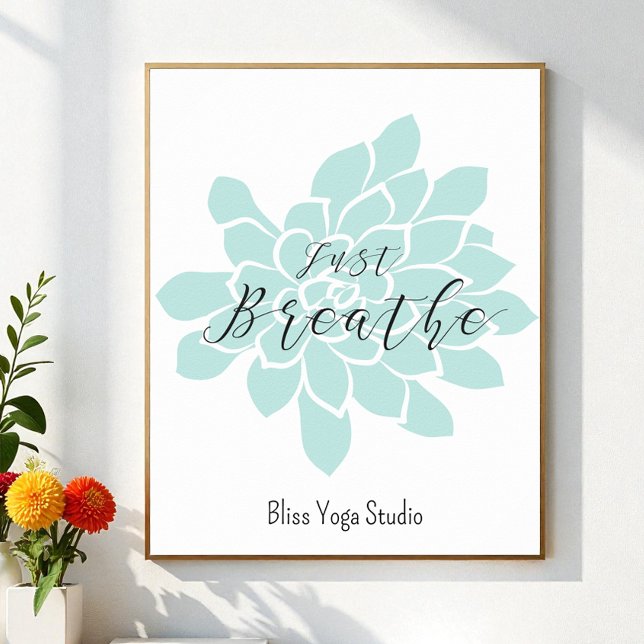 Poster Apenas Respire O Yoga Branco Verde Citando Zen Flo (Criador carregado)