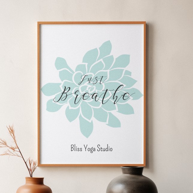 Poster Apenas Respire O Yoga Branco Verde Citando Zen Flo (Criador carregado)