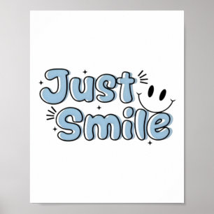 Poster Apenas Sorria Cute Estética Letra Bolha Azul Poste