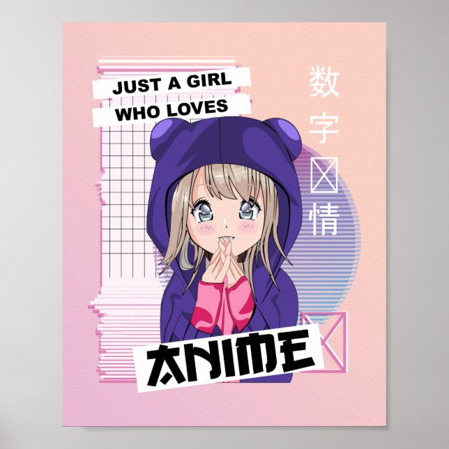 Poster Apenas Uma Menina Que Ama Anime - Kawaii Vaporwave (Frente)