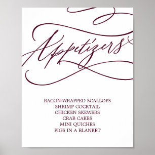 Poster Aperitivos de Casamento em Texto Borgonha Romântic