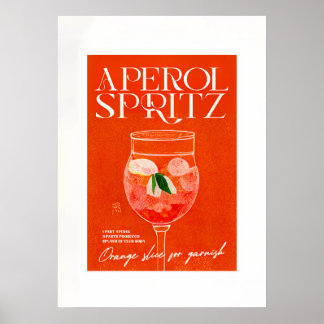 Poster Aperol Spritz Cocktail Vidro Laranja Grande