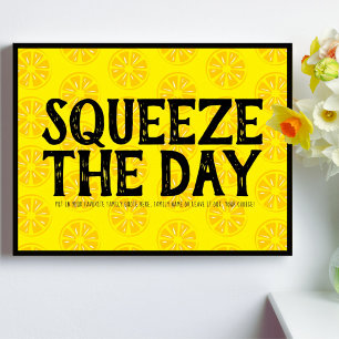 Poster Aperte O Dia dos Limões Fruta Padrão Preto Amarelo
