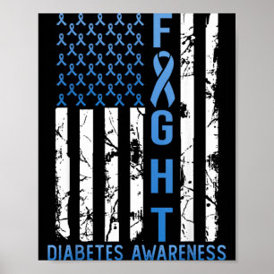 Poster Apoiar Luta Bandeira EUA Tipo 2 Diabetes Tipo 1