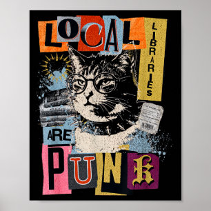 Poster Apoie a biblioteca local gato engraçado lendo livr