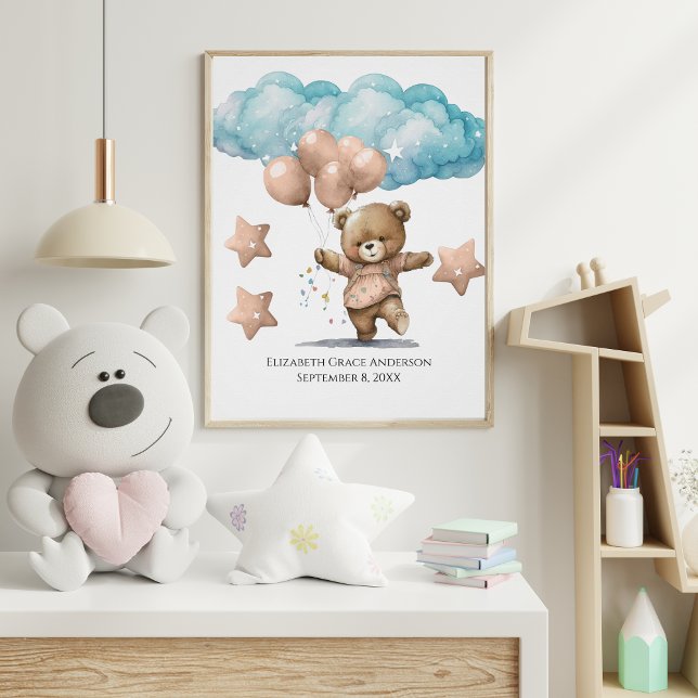 Pôster Aposta De Nascimento Pink Bear Bear Clouds Arte De (Criador carregado)