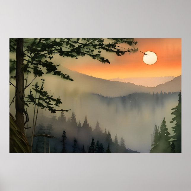 Poster Appalachian Sunrise Watercolor Arte Digital (Frente)