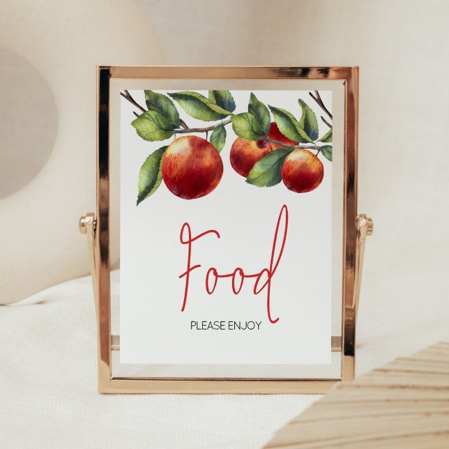 Poster Apple da nossa Comida de Chá de fraldas (Red Apple Baby Shower Food Sign)