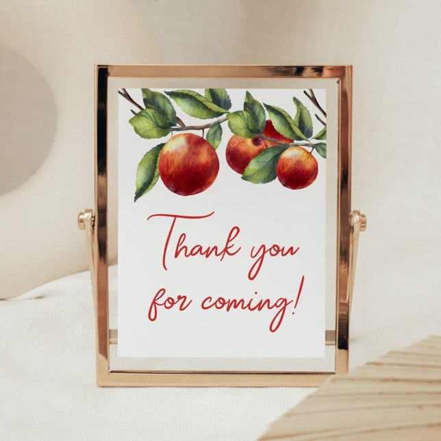 Poster Apple of Our Eye Chá de fraldas Obrigado por vir (Red Apple Baby Shower Thank you for Coming Sign)