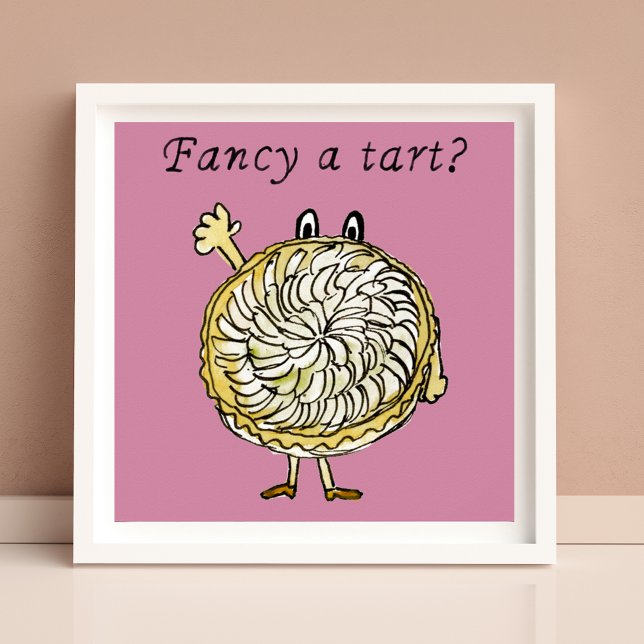Poster Apple pie cartoon Fancy a Tart quote (Fancy a tart Funny baking joke watercolor apple pie cartoon poster)